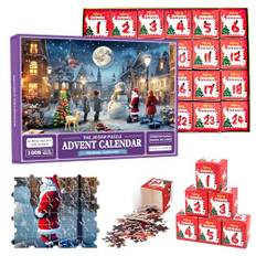 Adventskalender 2024 Julpussel,Adventskalender Pussel Julkalender 2024,24 Dagars Julpussel Nedräkningskalender,Jul Nedräkningskalender Pussel för Barn Vuxna Rolig Julspelspresent Väggdekoration