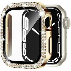 Bling Glass+ cover til Apple Watch Case 45mm 41mm 40mm 44mm 42mm 38mm Diamant stødfanger+skærmskydd iwatch serie 7 9 8 5 6 SE C guld C gold