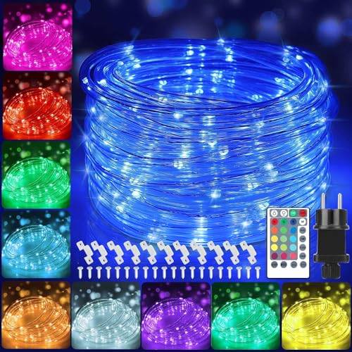 12M Bunt LED Lichtschlauch Außen, Wasserdicht LEDs Bunt Lichterschlauch,120er LED Lichterkette Innen Strombetrieben mit Fernbedienung Timer,16 Farben 132 Modi LED Schlauch für Garten Balkon