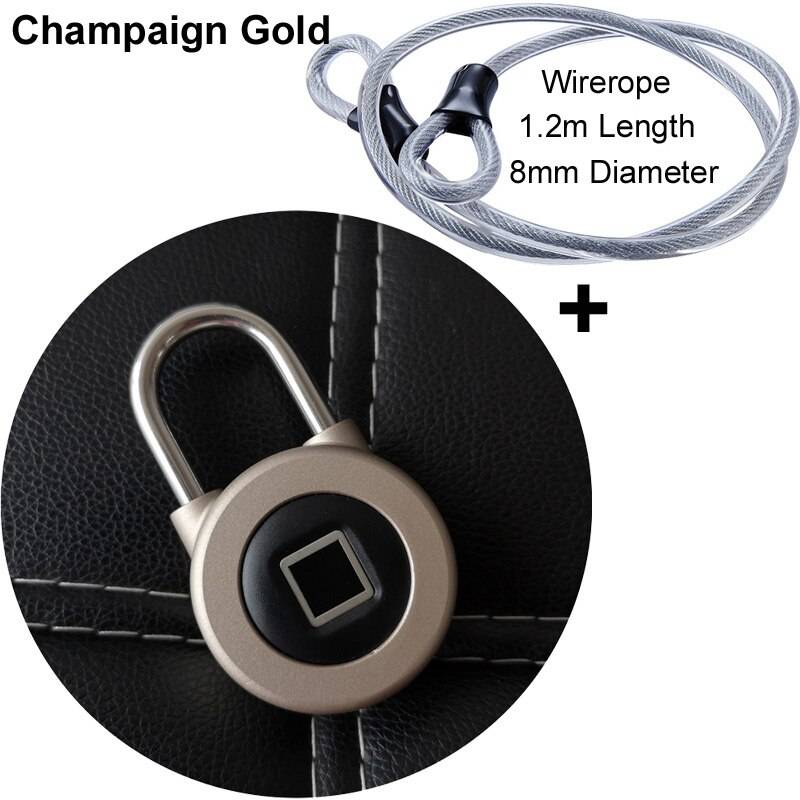 Smart bluetooth-hänglås fingeravtryck och telefonapp låser upp vattentätt ip66 säkerhetsdörrlås för bagage / skåp / låda / cykel m3 - Champaign guld- add