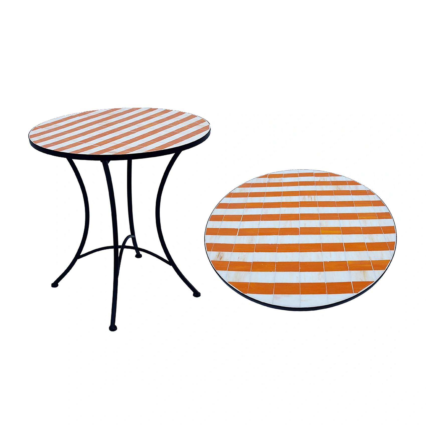 Venice mosaikbord offwhite/orange/svart Ø70 cm - Svart/Vit/Orange
