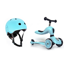 Scoot and Ride - 2 in 1 Balance Bike/ Scooter + Kids Hjelm S-M - Blueberry - Fri fragt og klar til levering - Prismatch
