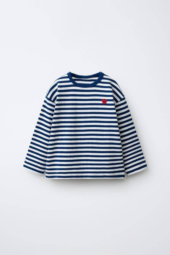 STRIPED HEART EMBROIDERY T-SHIRT