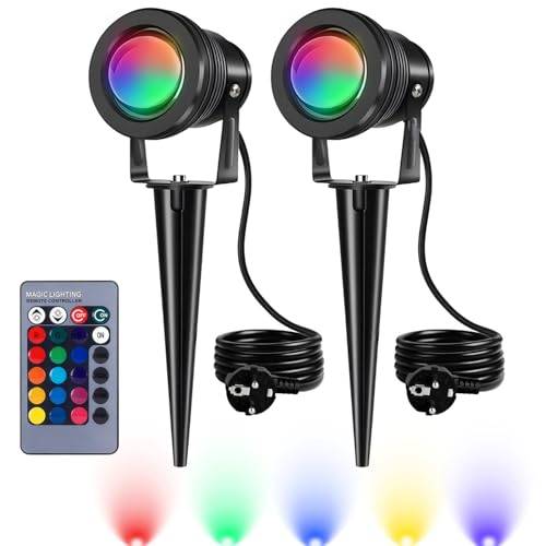 Kefflum 2-pack 20 W RGB LED-spotlight utomhus med stift - IP65 vattentät trädgårdsbelysning för trappor, park, balkong, terrass, gräsmatta