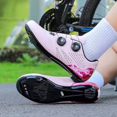 Unisex professionella cykelskor, kompatibla med SPD-klossar, halkfria, lätta och andningsbara sportskor för kvinnor med vridknapp, lämpliga för utomhu - Rosa (EUR37,EUR38,EUR39,EUR40,EUR41,EUR42,EUR43,EUR44,EUR45,EUR46,EUR47)