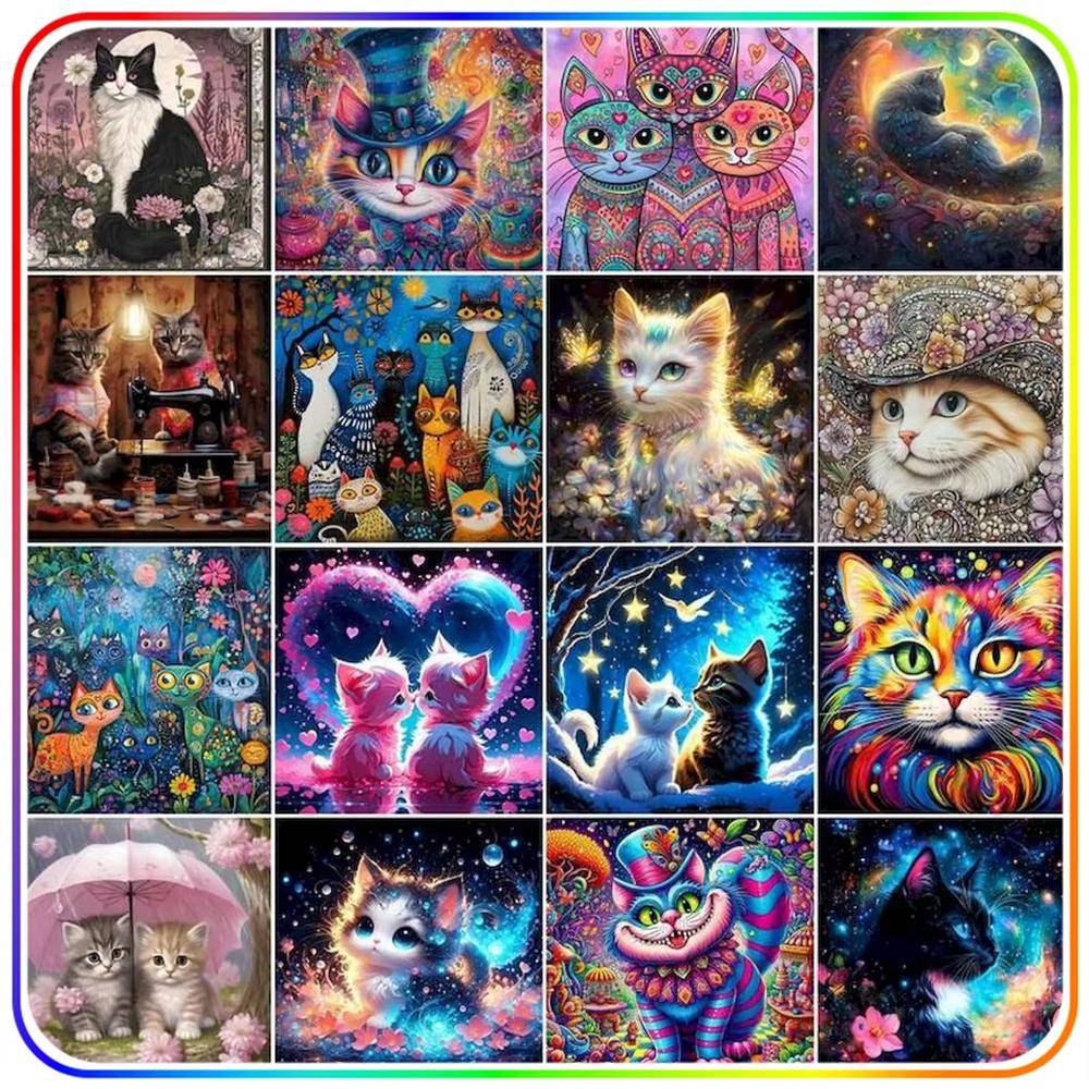 Diamond Painting Komplett Kit Tillbehör,Katt Djur,Strass,5D Diamantbilder,Diamantkonst,Borr,Gör-det-själv Konst Hantverk