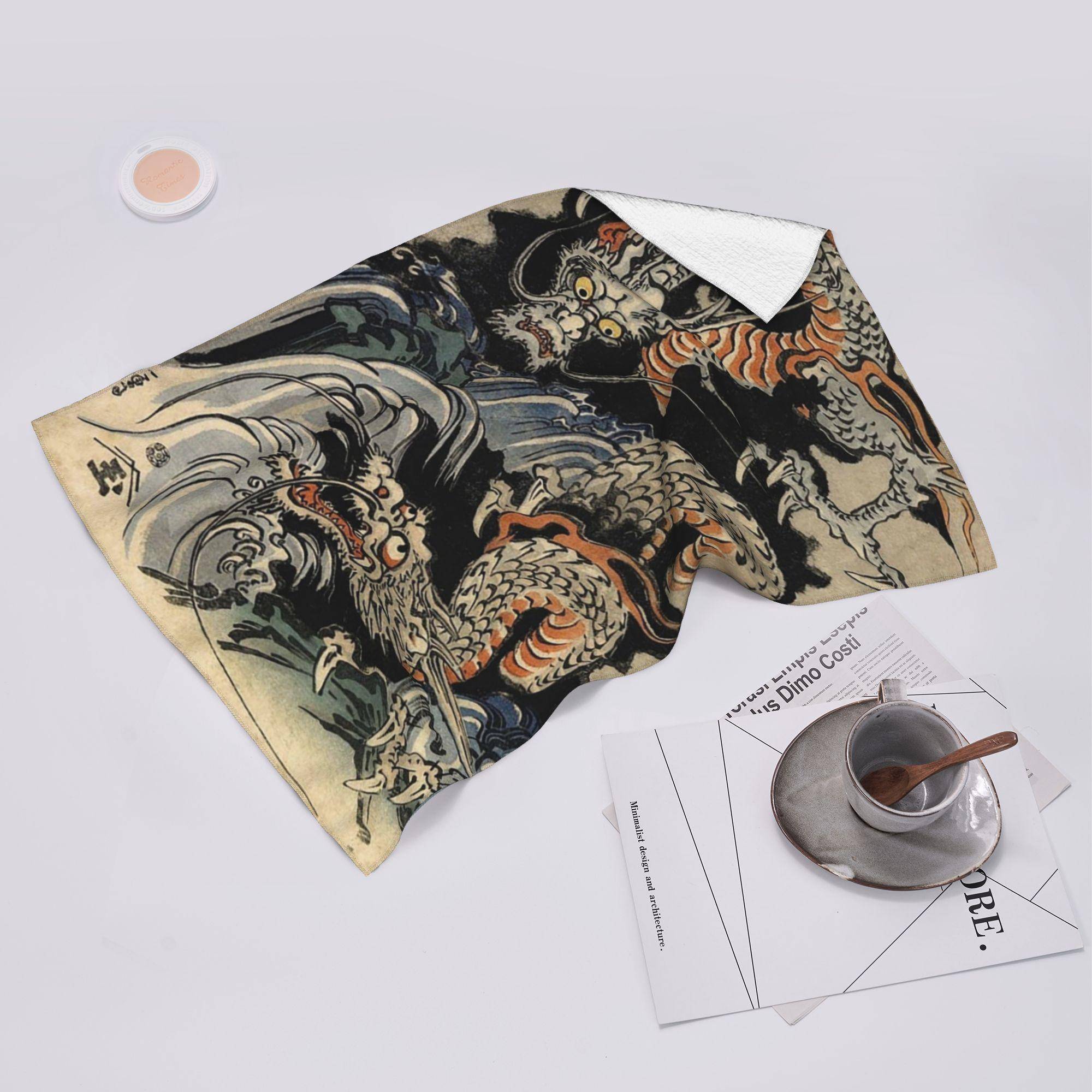 Utagawa Kuniyoshi - Drakar Mjuk Ansiktshandduk Snabbtorkande Pool Bad Bomullshanddukar Absorberande Snabb