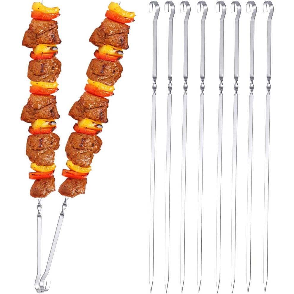 Flade metal kebabspyd til grillning, genanvendelige spyd i rustfrit stål, drejedesign på håndtaget sikrer skridsikkert greb og komfort, 37 cm *