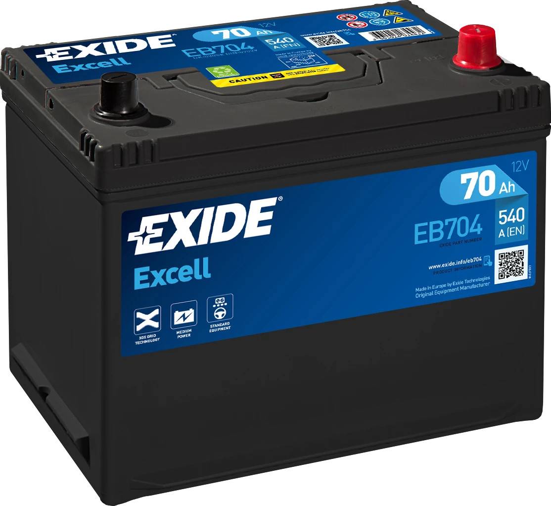 Startbatteri - Exide Excell EB704 - 12V (70ah / 540cca)