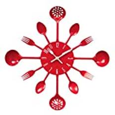 Premier Housewares Röd Väggklocka Kök Tema Metall För Vardagsrum Ramlös Modern 33 x 33 x 5