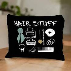 Unisex Black Cosmetic Bag | Hair Accessory Print Zippered Pouch | Lightweight Makeup Bag For Travel And Bridal Party | Holds Hair Items, Scissors, Com - Black