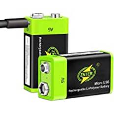 9V Batteri 600mAh, 9 Volt USB-Laddningsbart Litiumbatteri, Upp Till 3000 Cykler med Micro USB-Laddningsport, Lämplig för Rökdetektorer, Varmvattenberedare, Gasspis, Ficklampor, Gitarr, Tangentbord