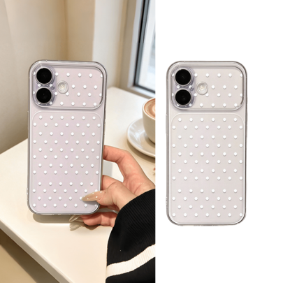 Transparent mobilskal med vit bakgrund och små prickar, stor fönsterram för linsen, full täckning, stötsäkert mjukt skal, minimalistisk INS-stil, skyd - Genomskinlig (Multi-size)