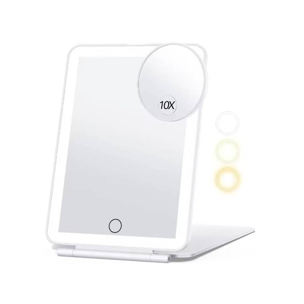 Rechargeable Makeup Mirror with 3 Color Lights for Travel, Vanity Cosmetic Mirror with LED Portable Handheld