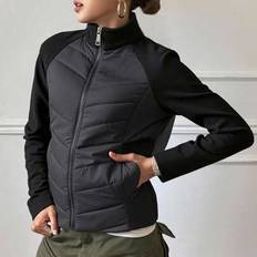 Quilted Thick Warm Fitted Jacket Padded Coat For Women, Winter,Winter Women Clothes,Padded Coat Women - Black - L,M,S,XL