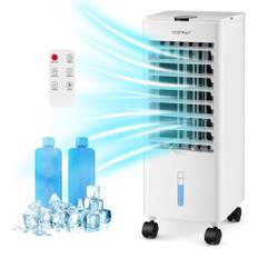 RELAX4LIFE Klimagerät Mobil mit Wasserkühlung, Verdunstungskühler ohne Abluftschlauch, Ventilator Luftbefeuchter Luftkühler mit 3 Geschwindigkeiten, 2 Wassertank, 60°/90° Oszillation, 12H Timer (Weiß)