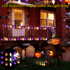6m 40 LED Halloween Mini Pumpa Spöke Fladdermus Ljusslinga, USB Fjärrkontroll Anslutning, Utomhus LED Med Vattentät, Oumbärlig Halloween Festdekoratio (Batterilåda,USB-fjärrkontroll 8 funktioner)