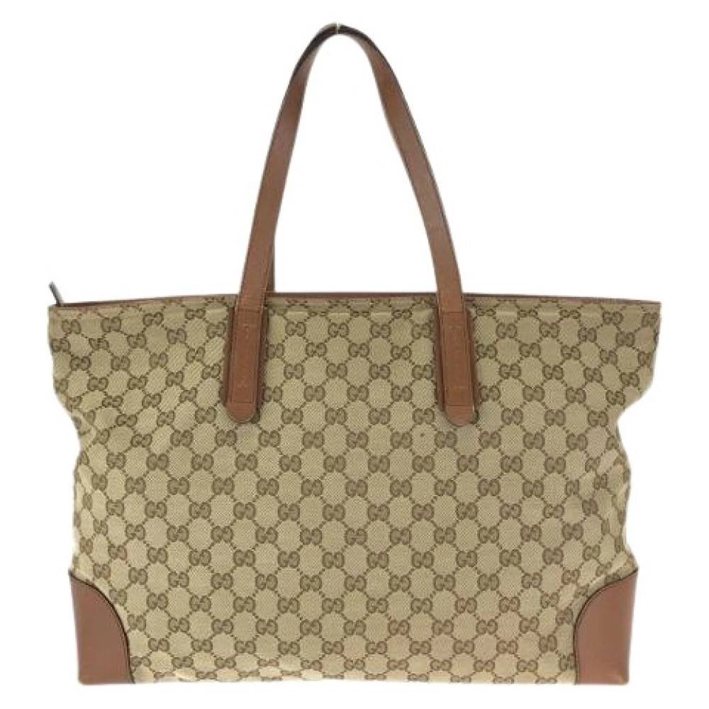 Gucci Vintage Pre-owned GG Canvas Læder Tote Bag - Vintage - Dame - Beige - ONE SIZE - Læder