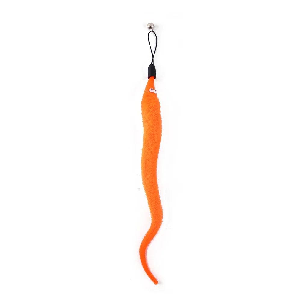 Feather Wand Cat Toy with Bell & Worm String - Interactive Teaser Set - Orange