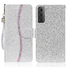 Flip Telefon Cover Glitter Pulver Praktisk Rem Stilfuld Tegnebog Telefon Etui til Samsung Galaxy S22 5G