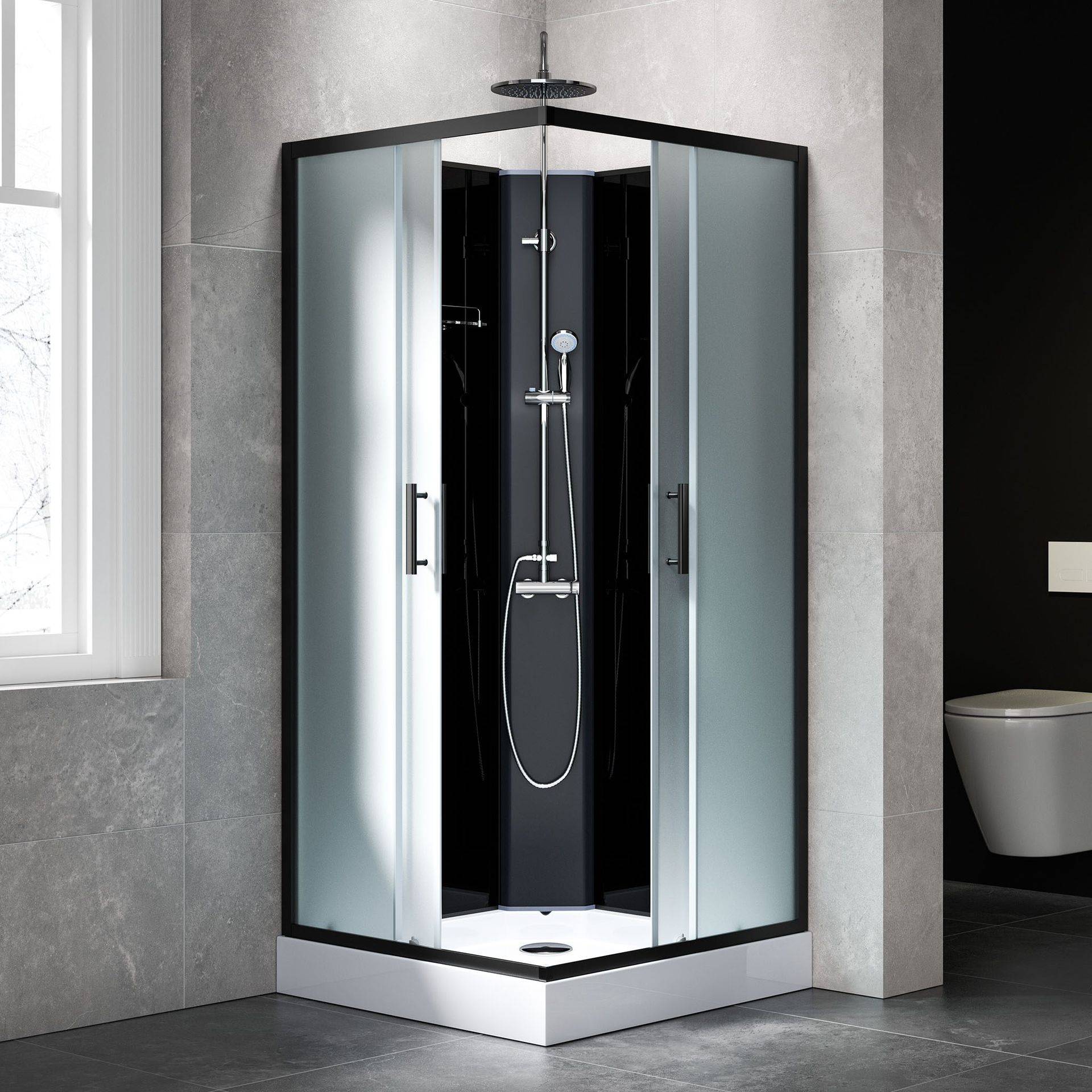 Komplett duschkabin 90x90cm | Regndusch Svart - Duschar Silver,Svart,Vit,Transparent Plast