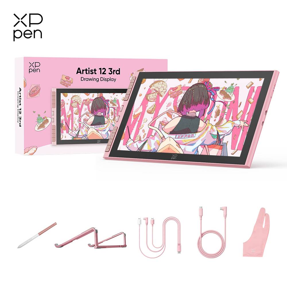 XPPen Pink Artist 12 3rd Portable Drawing Display 11.9-inch Monitor with X4 Smart Stylus 1 Foldable Stand for Beginners to Draw