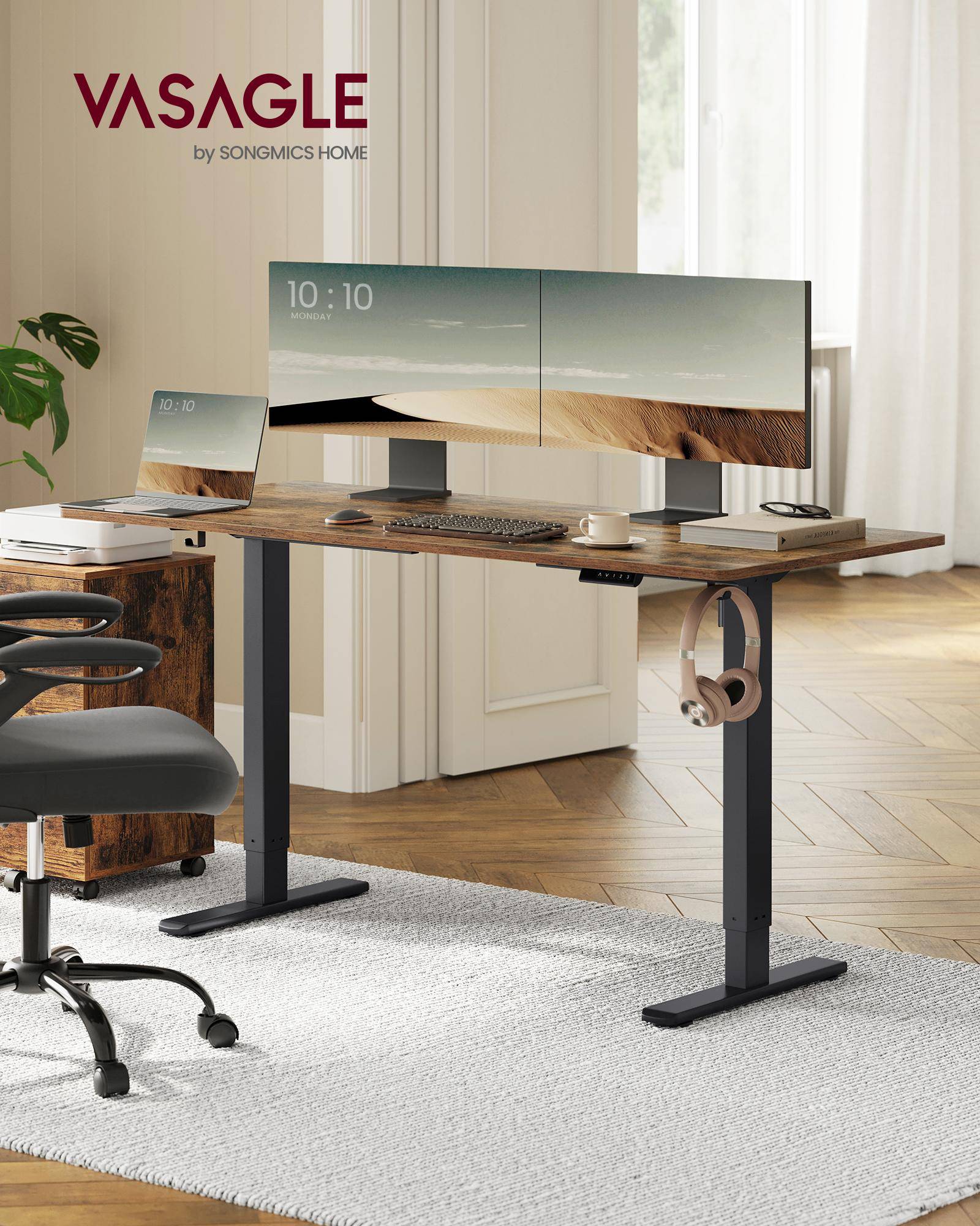 Elektrisk hæve-sænke stel til skrivebord - justerbart 80-150 cm, memory 3 højder, 70 kg, stål, ink black