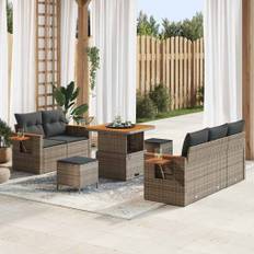 vidaXL Havesofa Sæt med pude med opbevaring 8 pcs Grå Poly rattan
