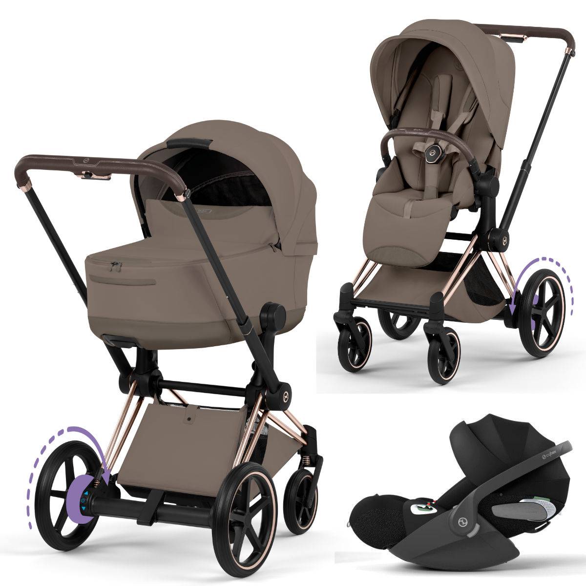 Cybex E-Priam 5 Style Stroller Set 3 in 1 incl. Cloud T i-Size Car Seat - Coconut Brown