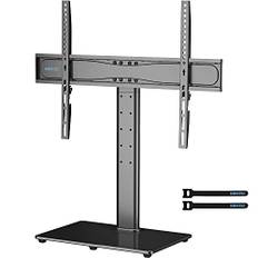 BONTEC Universellt Bordsskiva Piedestal TV Stativ med Fäste för 26"-65" LCD/LED/Plasma-TV – Höjdjusterbart Stativ med 8mm Härdat Glasbas och Kabelhantering–Stöder upp till 45kg och Max. VESA 600x400mm
