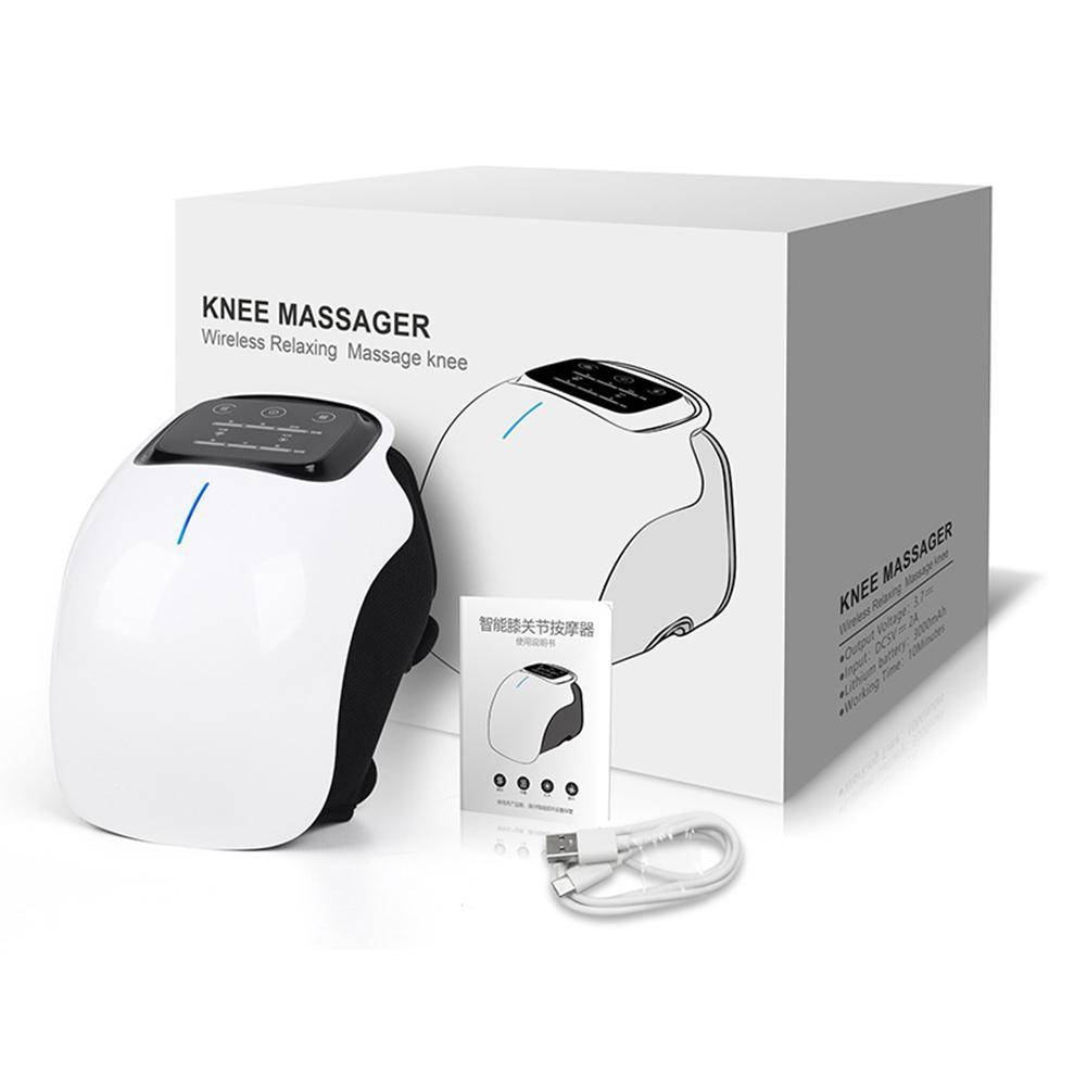 Multifunktionell Smart Sladdlös Knämassager Lufttryck Vibration Värme Knäavslappnande Massageapparat Ledknäenhet vit