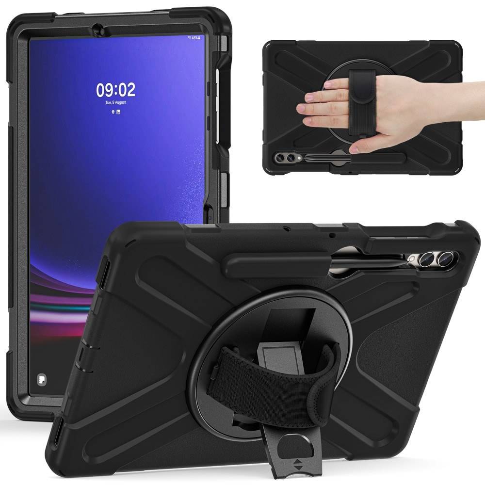 Samsung Galaxy Tab S9 Plus / Tab S8+/S7+/S7 FE - Armor Hybrid skal - 360 grader roterbar - Svart