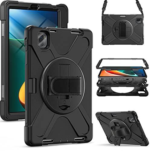 Gerutek Fodral för Xiaomi Pad 5/Xiaomi Pad 5 Pro 2021 11 tum, stötsäkert robust pansarfodral med pennhållare, 360° vridbart stativ, handslinga, axelrem, skyddsfodral för Mi Pad 5/Mi Pad 5 Pro, svart
