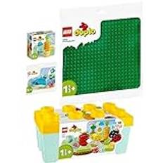 Lego DUPLO Set med 4 10984 ekologisk trädgård, 10981 växande morot, 10980 byggplatta i grönt och 30648 val