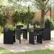 vidaXL Have Spisebordssæt med pude 5 pcs Sort Poly rattan