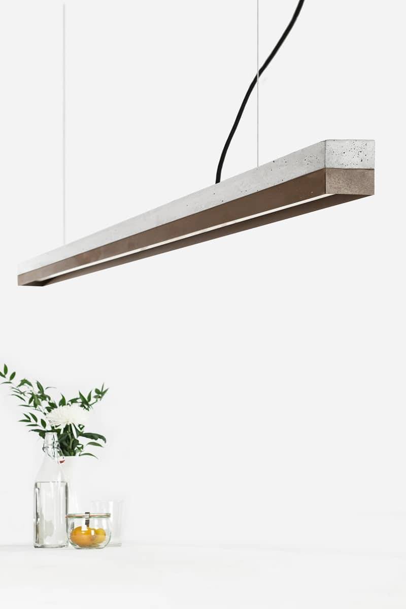 Langbordspendel i beton og rusten stål Lys beton W182cm x H8cm x D8cm Kold hvid (4000k)
