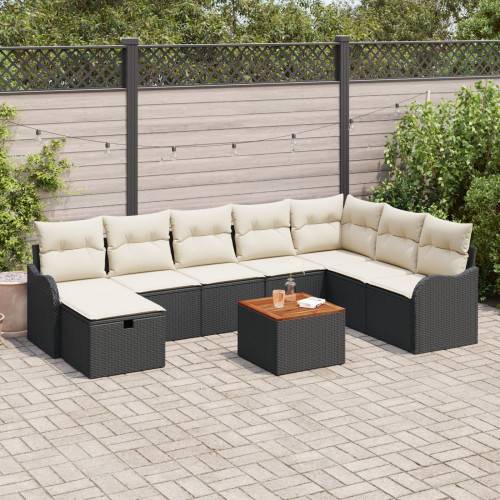 Trädgårdsoffset med kudde med lagring 9 pcs Svart Poly rattan