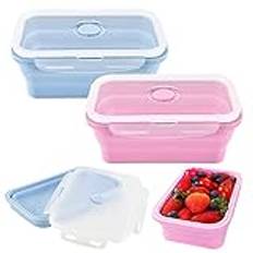 Ovtai 2 stycken vikbar matlåda, 800 ml vikbar koppbox, återanvändbar matlåda, vikbar, vikbar matlåda, vikbar skål med lock för kontor, skola, kök, picknick, camping (blå + rosa)
