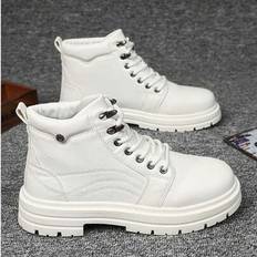 2025 New Men&#39;s High-Top Boots, Anti-Slip, Breathable, Fashion, Versatile, Casual Lace-Up Leather Work Boots - White - CN39,CN40,CN41,CN42,CN43,CN44,CN45