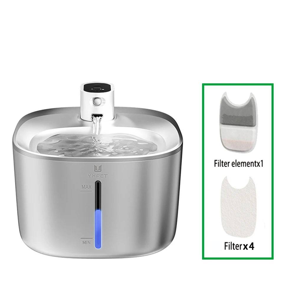 4L Stainless Steel Wireless Pet Water Fountain with Motion Sensor - Silver