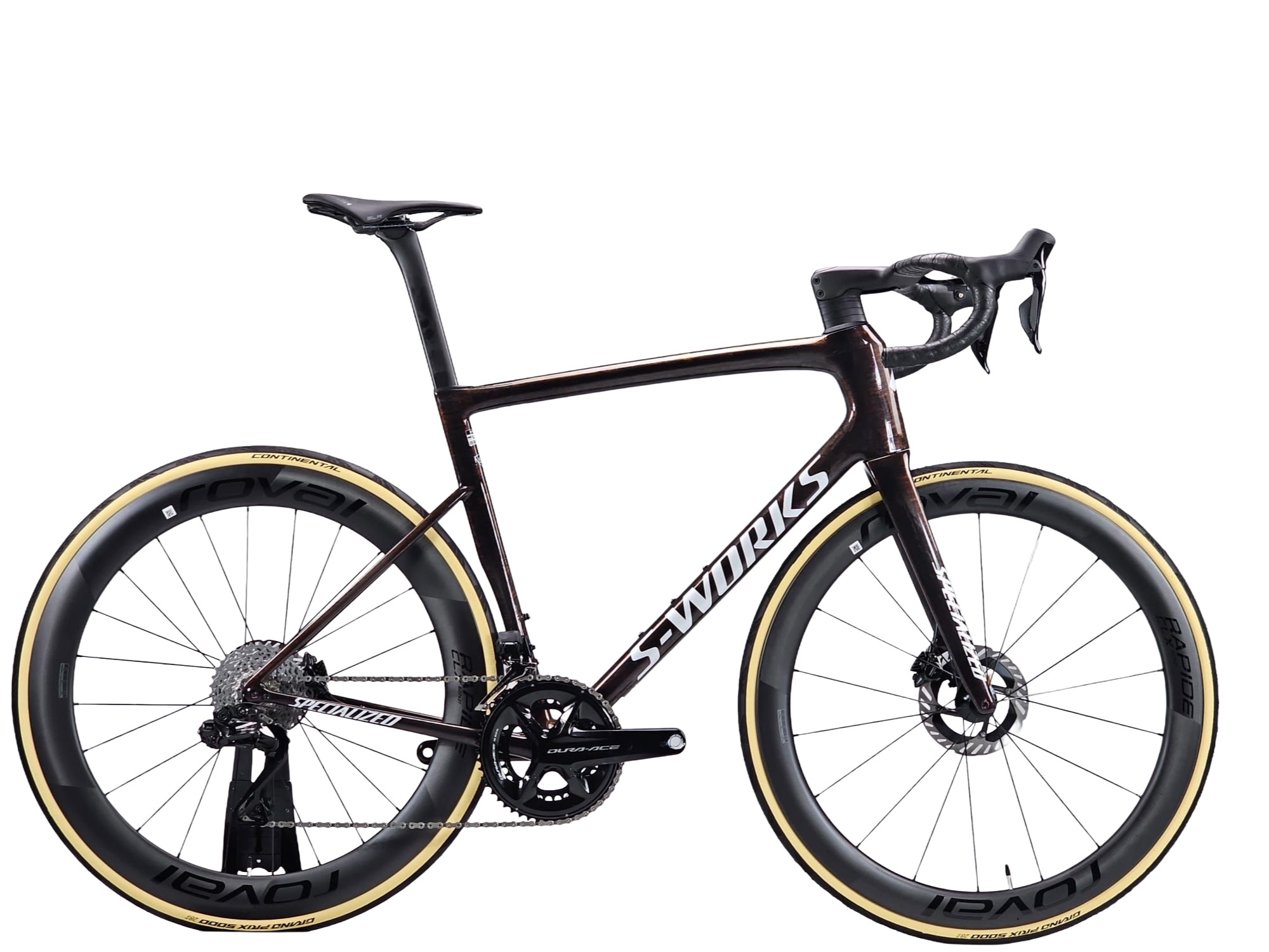 Specialized S-Works Tarmac SL8 2025 - Shimano Dura-Ace Di2 2x12sp - Roval Rapide CLX - 133 / 58 / Gloss Carbon / Red To Gold Blurred Speckle / Metallic White Silver