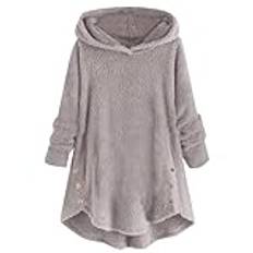 Fleece tröja dam lång – dam pullover teddy huvtröja varm teddyfleece huvtröja – långärmad tröja varm bomull Kawaii huvtröja flicka huvtröja oversize lång sweatjacka tröja, GRÅ, XXL