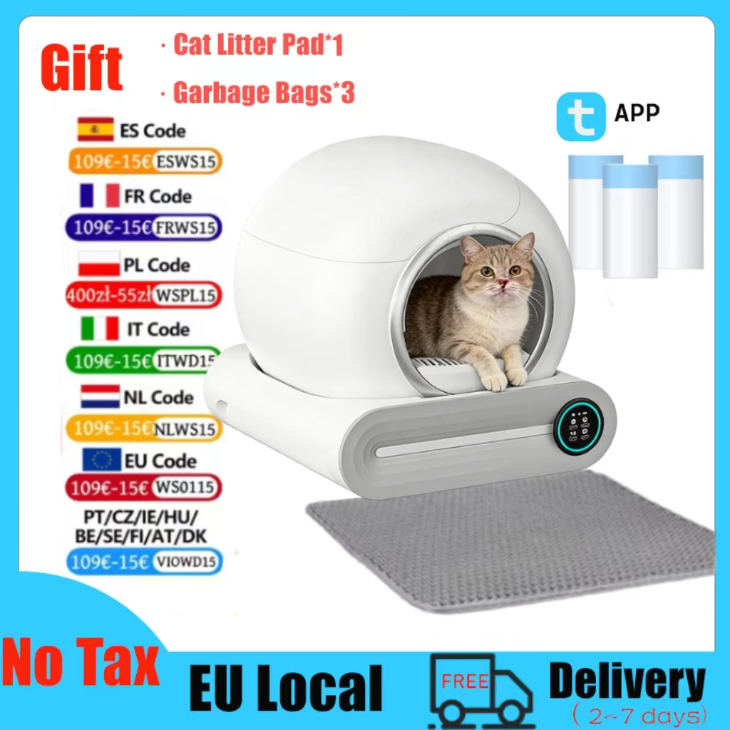 Smart Self Cleaning Cat Litter Box 65L Extra Large Closed Automatic Cat Toilet App Control Cat Litter Tray Arenero Gato for Cats