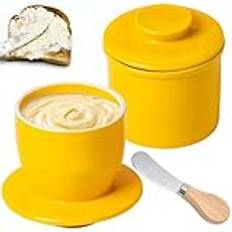 Asfrode Fransk smörburk, smörburk keramik med ostkniv och runt lock smörklocka smör maträtt vintage smör keeper crock keramisk smörklocka för stråkbart smör