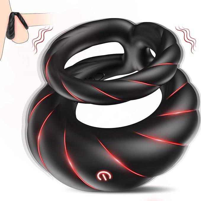 SuperLove Vibrating Dual Cock & Ball Ring Black.