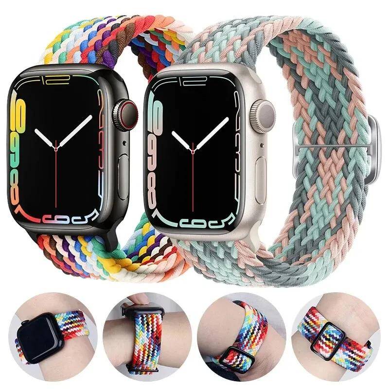Klockarmband Flätad Solo Loop För Apple Watch Armband 44mm 40mm 49mm 45mm 41mm 38mm Elastiskt Nylonarmband IWatch Serie 8 3 SE 6 7 Ultra Armband black
