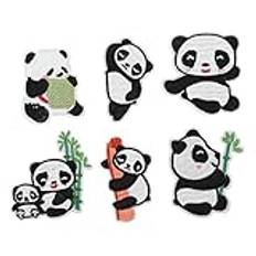 Respicefinem 6 delar Panda Broderi Patch Söt Olika Stilar Panda Iron On Patches för DIY Craft Kläder Väskor och skor Lätt att applicera