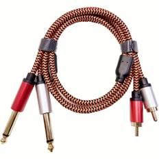 TEMU Orange Double 6. To Double Rca Cable, Double 1/4 Inch Ts Stereo Jack Male To 2 Rca Male Stereo Audio Cable Splitter Adapter