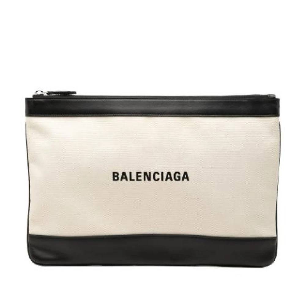 Balenciaga Vintage Pre-owned Navy Clip Clutch - Vintage - Dame - Beige - ONE SIZE - Læder