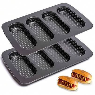 1/2 st 4-håls non-stick lång brödform, gör-det-själv-bakverktyg, julbakform, jul, kakform, bakform - Svart (Multi-size)